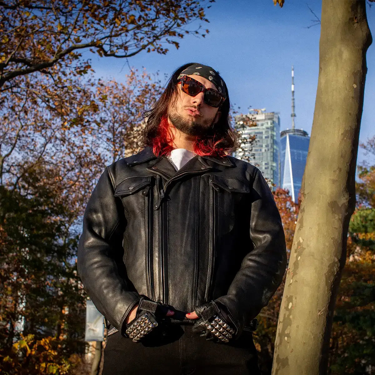 Mastermind Men's Motorcycle Leather Jacket - First Manufacturing Company - Flyclothing LLC