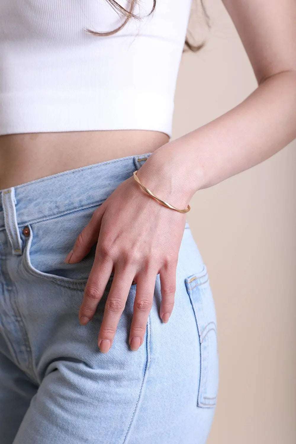 Matte Gold Twist Bangle Cuff - Boho Clothing and Accessories - Flyclothing LLC