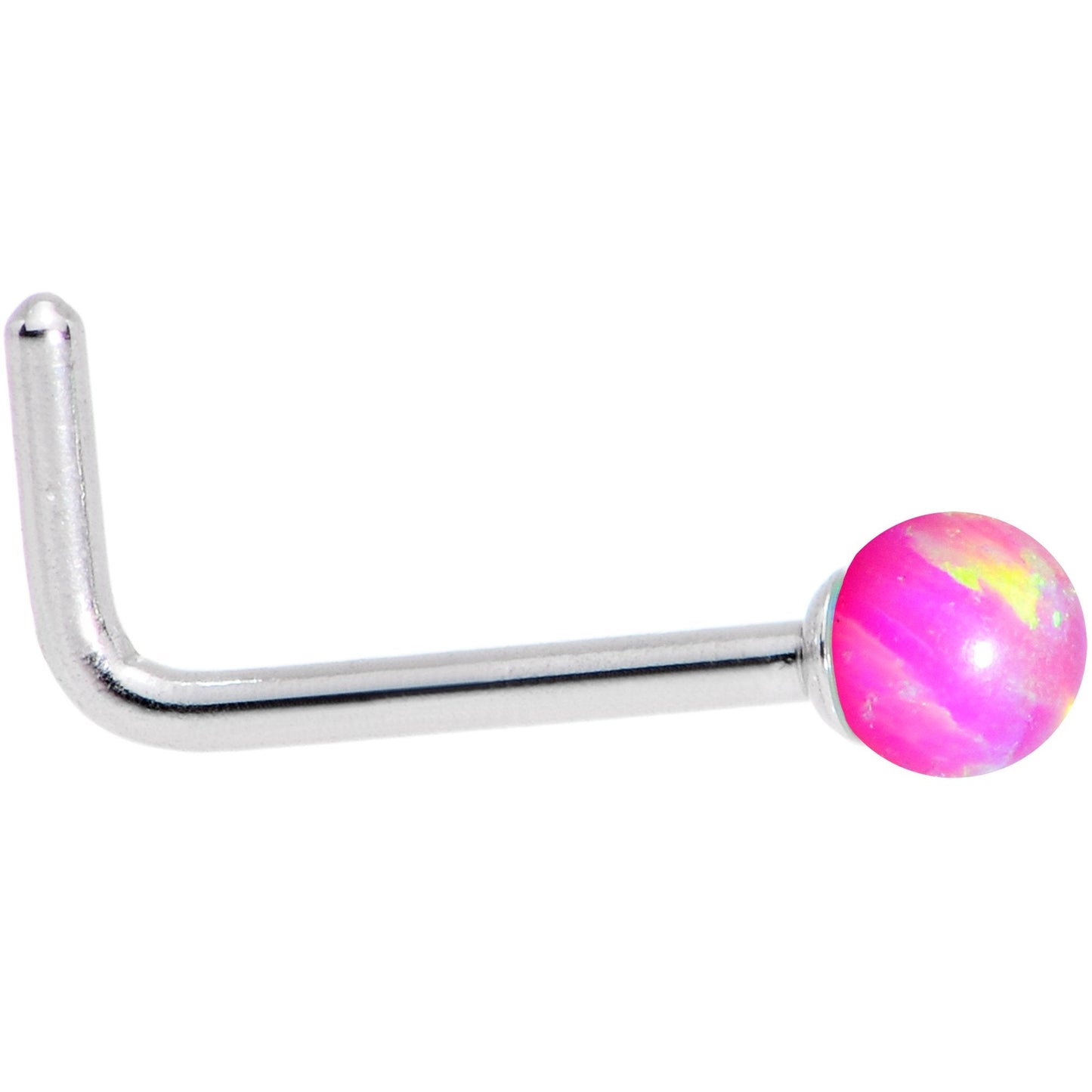 Pink 2.5mm Synthetic Opal Ball L-Shape Nose Ring - BodyCandy - Flyclothing LLC