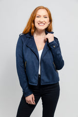 Megan Women's Draped Faux Suede Jacket - Whet Blu NYC - Flyclothing LLC