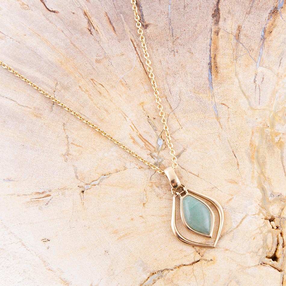 Melita Green Aventurine Golden Pendant Necklace - Barse Jewelry - Flyclothing LLC