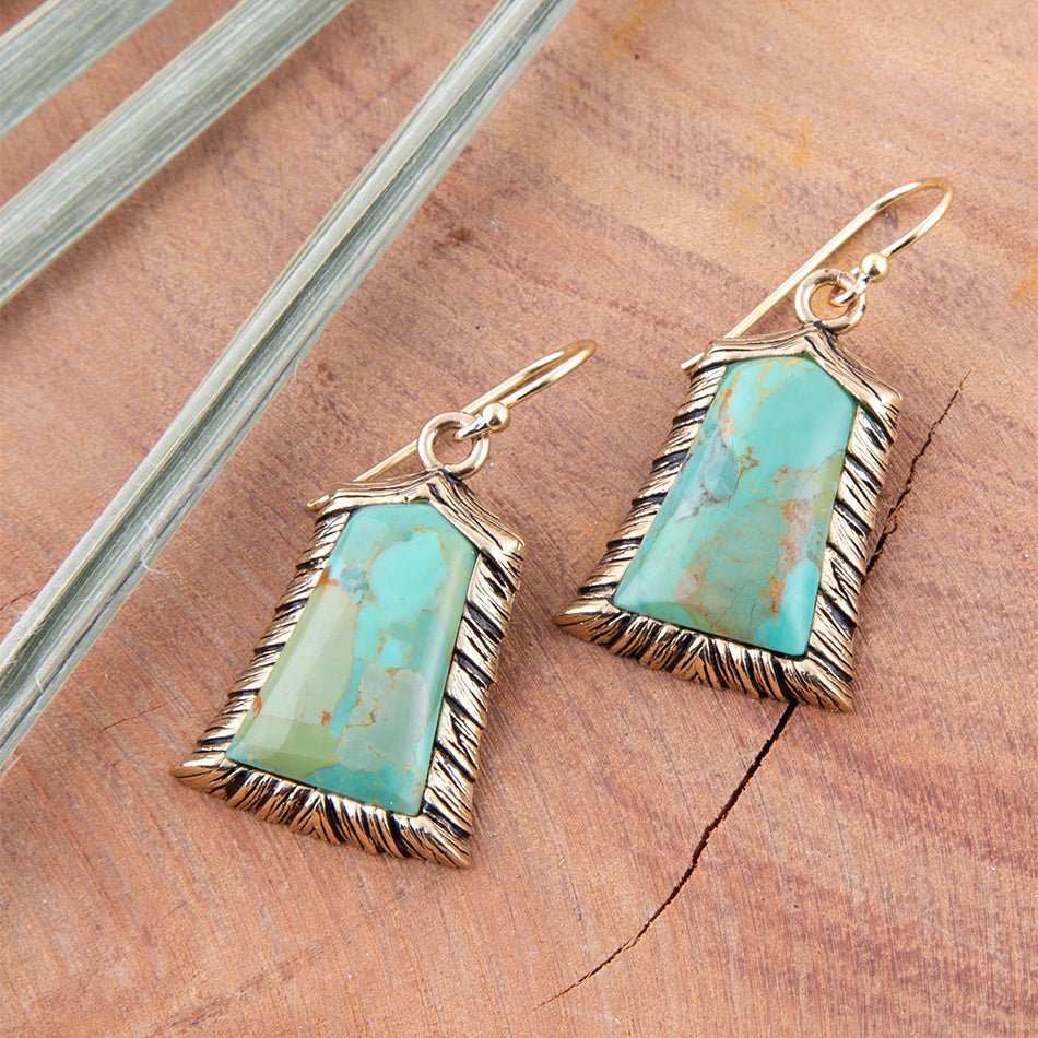 Meriette Blue Turquoise Golden Drop Earrings - Barse Jewelry - Flyclothing LLC
