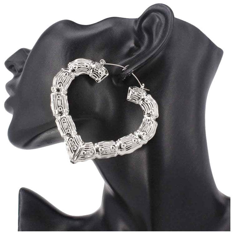 Metal Bamboo Heart Pin Catch Earrings - Madeline Love - Flyclothing LLC