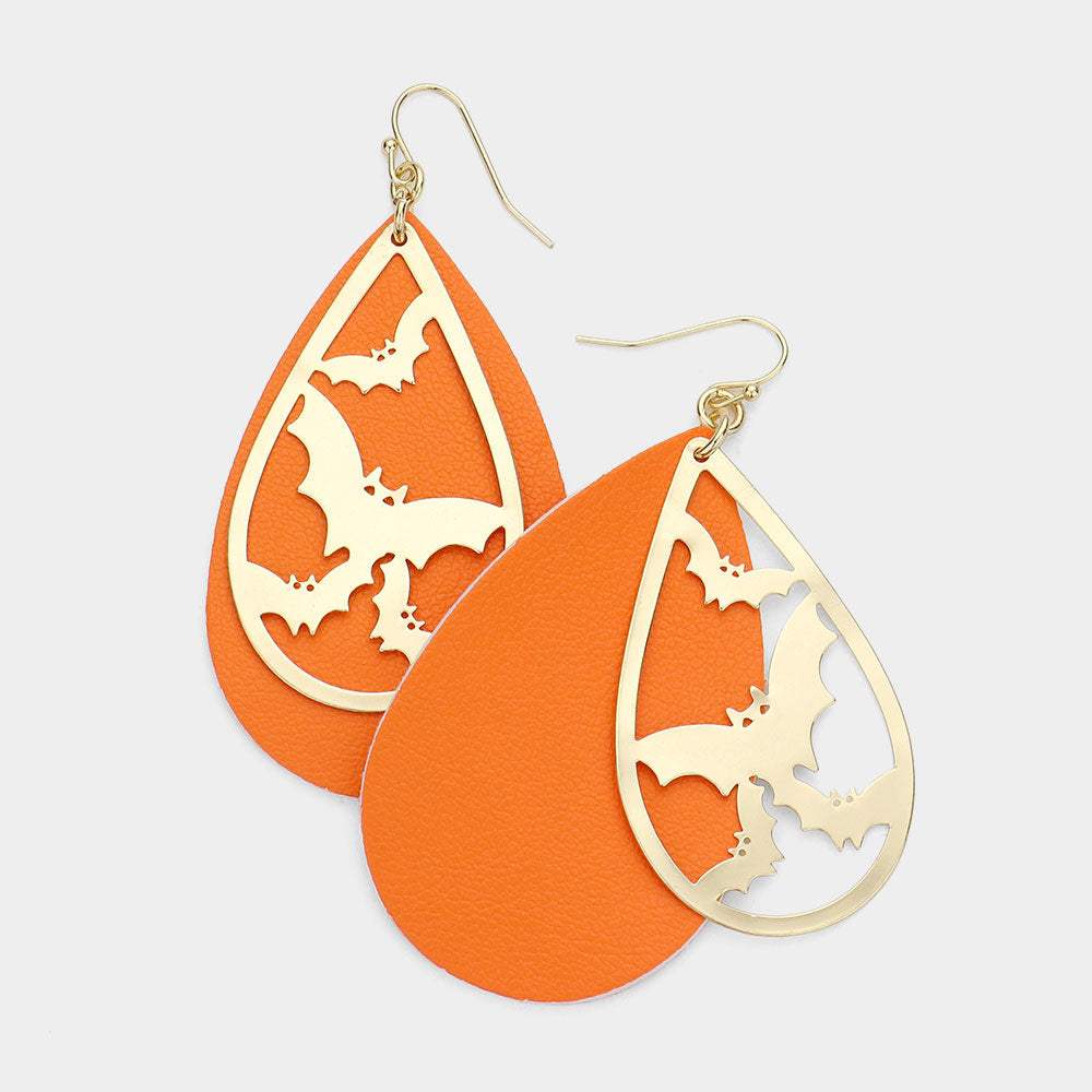 Metal Bat Accented Faux Leather Teardrop Layered Dangle Earrings - Madeline Love - Flyclothing LLC