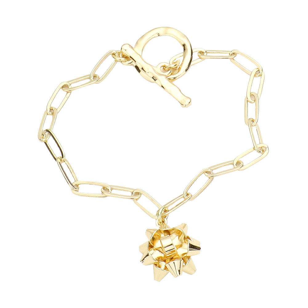 Metal Christmas Bow Charm Toggle Bracelet - Madeline Love - Flyclothing LLC