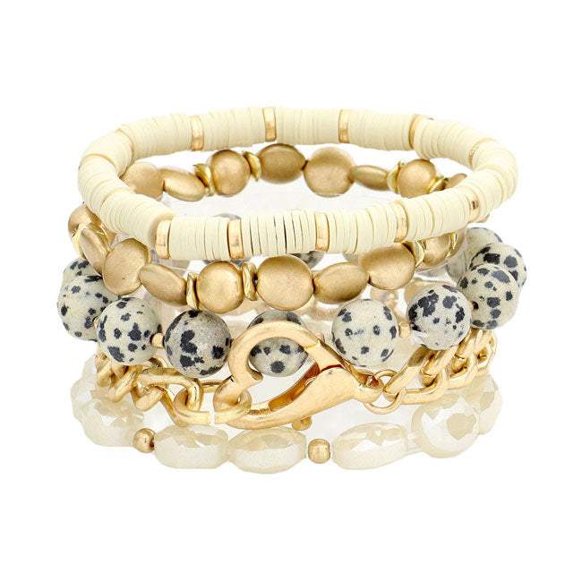 Metal Heart Heishi Natural Stone Stretch Bracelets - Madeline Love - Flyclothing LLC