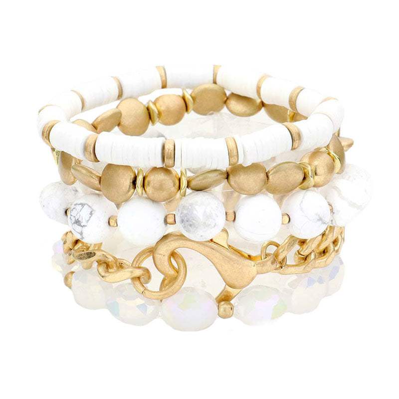 Metal Heart Heishi Natural Stone Stretch Bracelets - Madeline Love - Flyclothing LLC