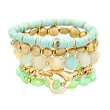 Metal Heart Heishi Natural Stone Stretch Bracelets - Madeline Love - Flyclothing LLC