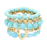 Metal Heart Heishi Natural Stone Stretch Bracelets - Madeline Love - Flyclothing LLC