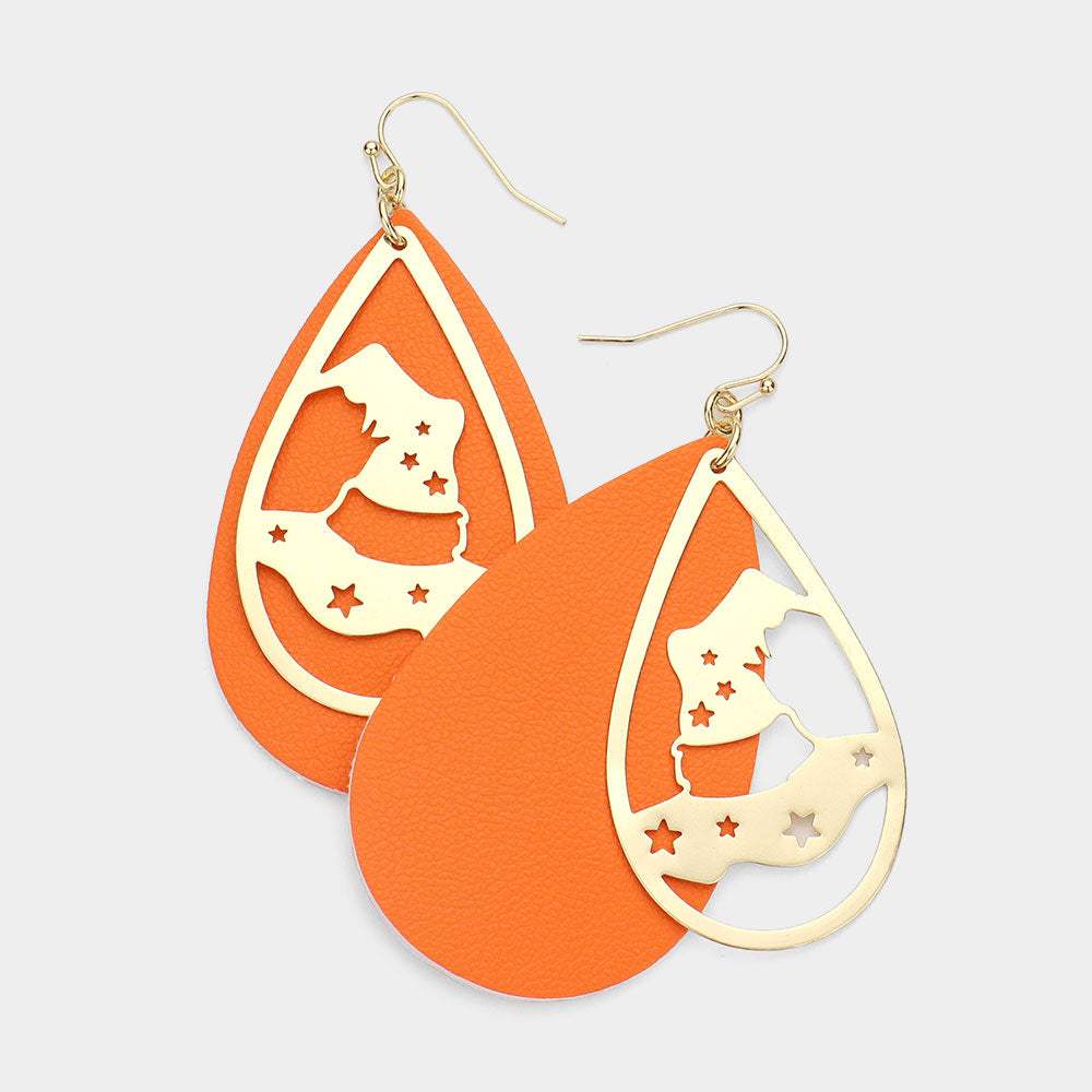 Metal Witch Hat Accented Faux Leather Teardrop Layered Dangle Earrings - Madeline Love - Flyclothing LLC