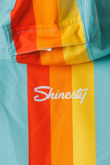 The Midday Aprés | Teal and Orange Retro Stripe Women's One Piece Ski Suit - Shinesty