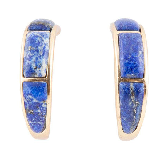 Mila Blue Lapis Hoop Golden Earrings - Barse Jewelry - Flyclothing LLC