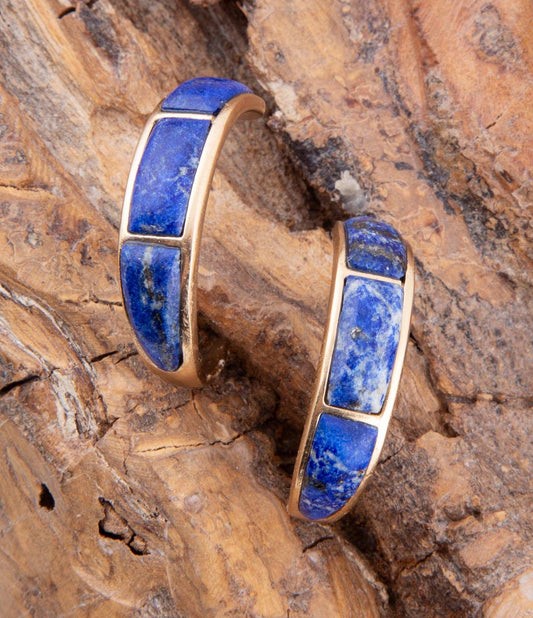 Mila Blue Lapis Hoop Golden Earrings - Barse Jewelry - Flyclothing LLC