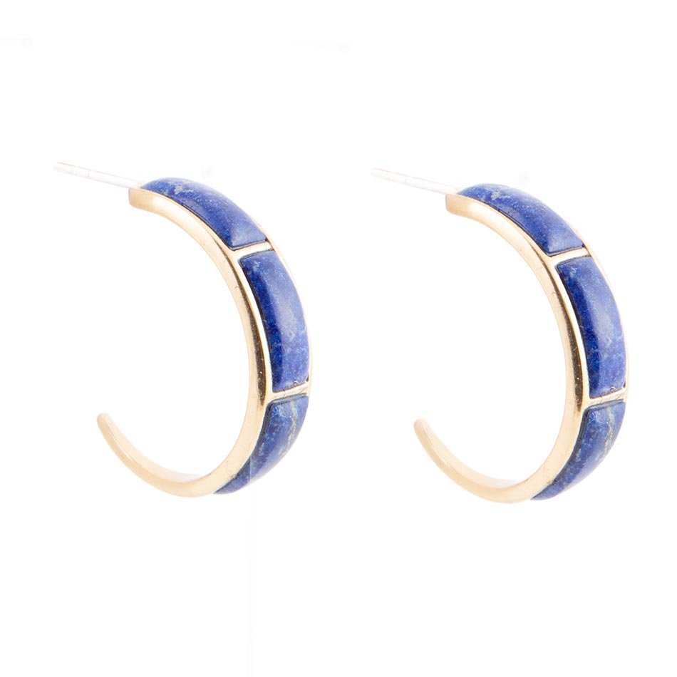 Mila Blue Lapis Hoop Golden Earrings - Barse Jewelry - Flyclothing LLC