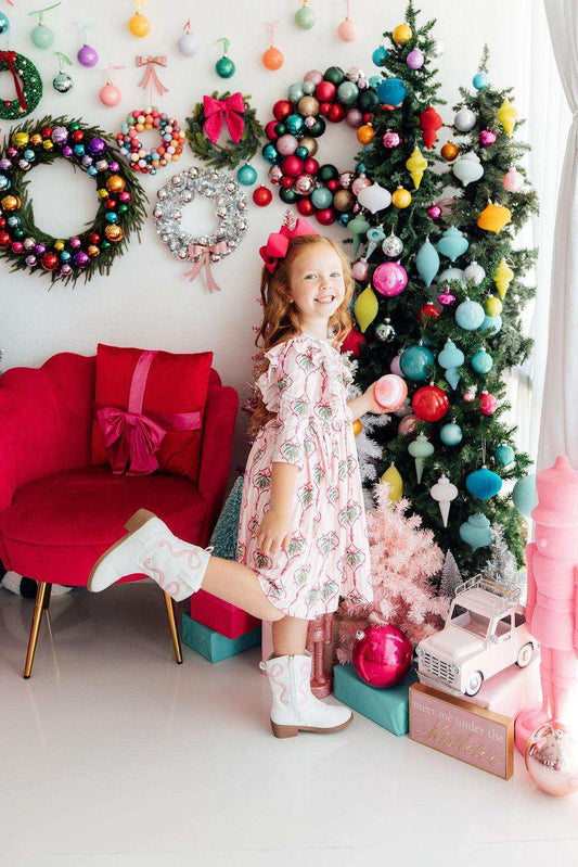 Merry Mistletoe 3/4 Sleeve Ruffle Twirl Dress - Mila & Rose ® - Flyclothing LLC