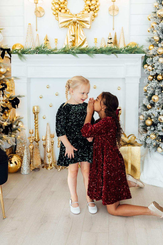 Cranberry Velvet Sequin Dress - Mila & Rose ® - Flyclothing LLC
