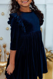 Navy Velvet Ruffle Twirl Dress - Mila & Rose ® - Flyclothing LLC