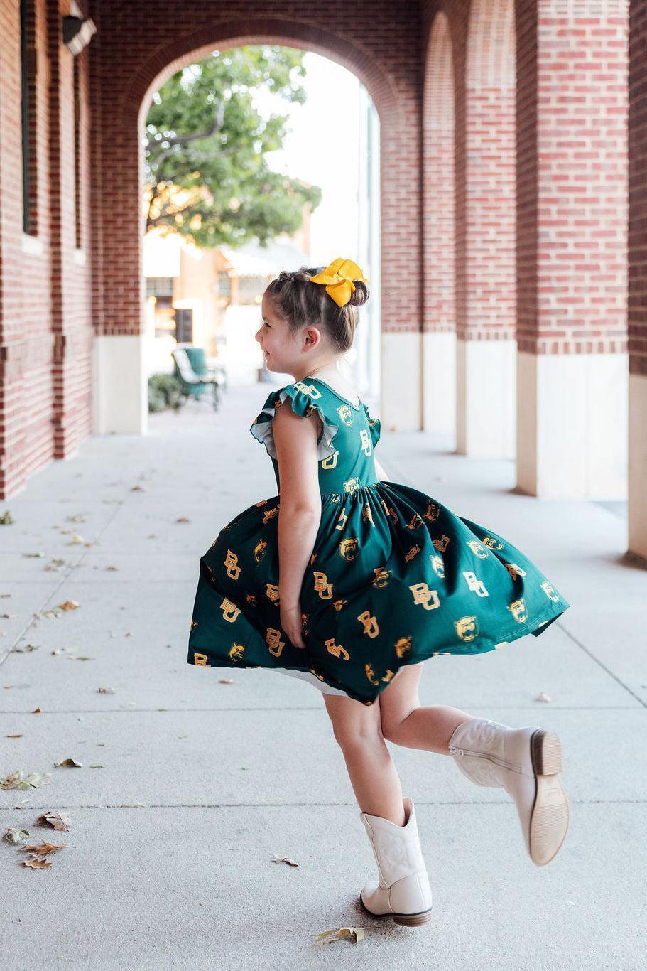 Baylor Green Bear Flutter Twirl Dress - Mila & Rose ® - Flyclothing LLC