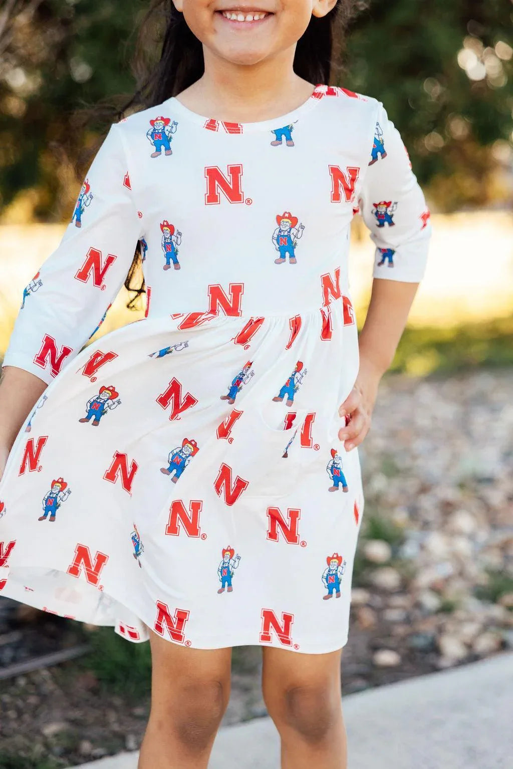 Nebraska White Herbie Husker 3/4 Sleeve Pocket Twirl Dress - Mila & Rose ® - Flyclothing LLC