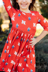 Nebraska Red Herbie Husker 3/4 Sleeve Pocket Twirl Dress - Mila & Rose ® - Flyclothing LLC