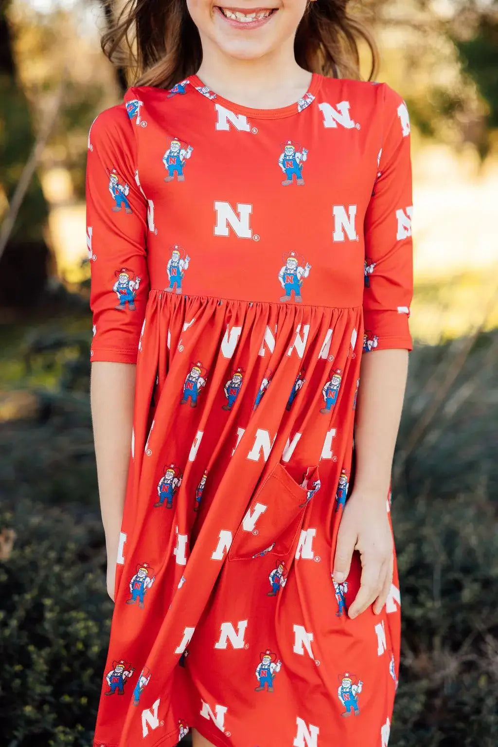 Nebraska Red Herbie Husker 3/4 Sleeve Pocket Twirl Dress - Mila & Rose ® - Flyclothing LLC