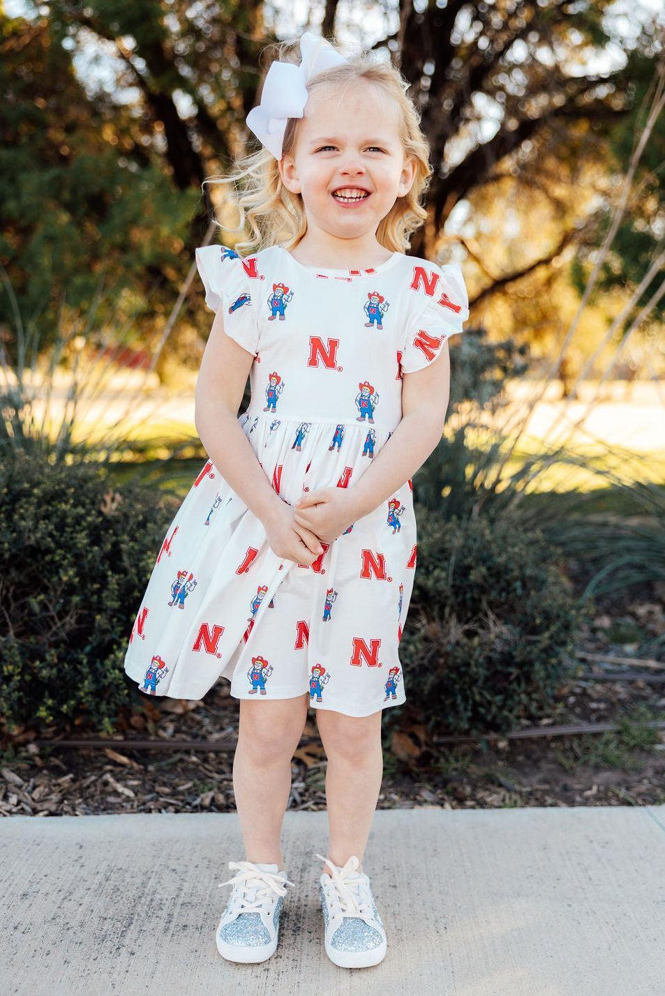 Nebraska White Herbie Husker Flutter Twirl Dress - Mila & Rose ® - Flyclothing LLC