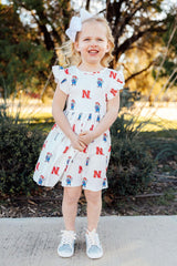 Nebraska White Herbie Husker Flutter Twirl Dress - Mila & Rose ® - Flyclothing LLC