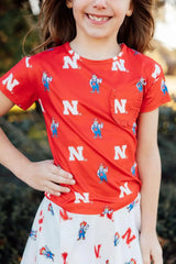 Nebraska Red Herbie Husker Ruffle Pocket Tee - Mila & Rose ® - Flyclothing LLC