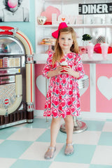 Fluttering Hearts 3/4 Sleeve Ruffle Twirl Dress - Mila & Rose ® - Flyclothing LLC