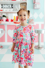 Watercolor Hearts 3/4 Sleeve Pocket Twirl Dress - Mila & Rose ® - Flyclothing LLC