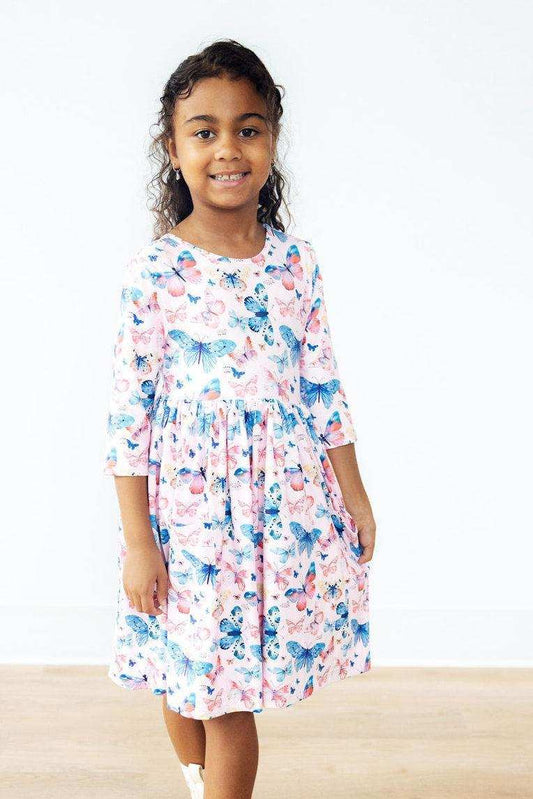Little Flutters 3/4 Sleeve Pocket Twirl Dress - Mila & Rose ® - Flyclothing LLC