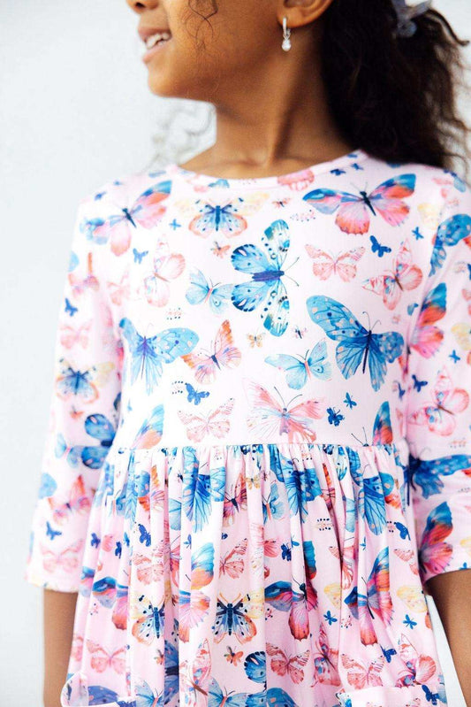 Little Flutters 3/4 Sleeve Pocket Twirl Dress - Mila & Rose ® - Flyclothing LLC