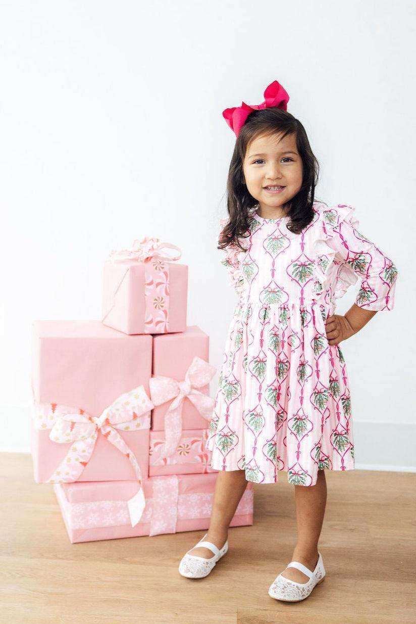 Merry Mistletoe 3/4 Sleeve Ruffle Twirl Dress - Mila & Rose ® - Flyclothing LLC