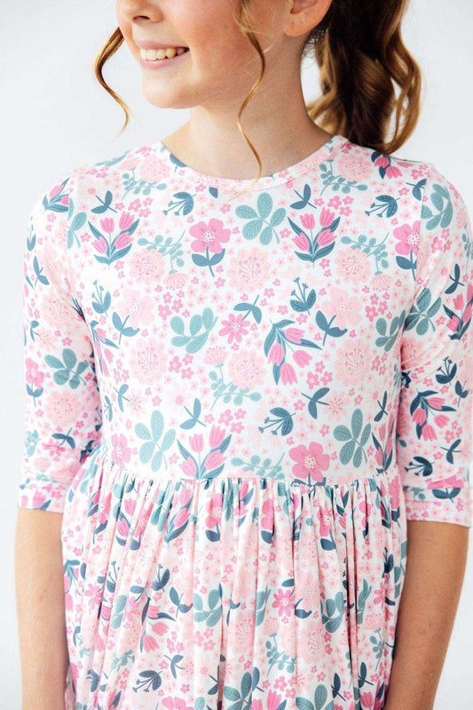Softly Blooming 3/4 Sleeve Pocket Twirl Dress - Mila & Rose ® - Flyclothing LLC