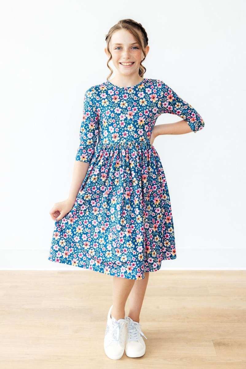 Rainforest Blooms 3/4 Sleeve Pocket Twirl Dress - Mila & Rose ® - Flyclothing LLC