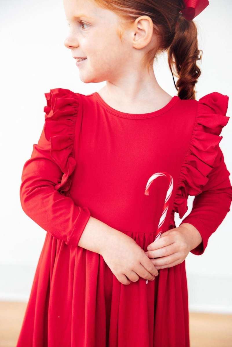Red L/S Ruffle Twirl Dress - Mila & Rose ® - Flyclothing LLC