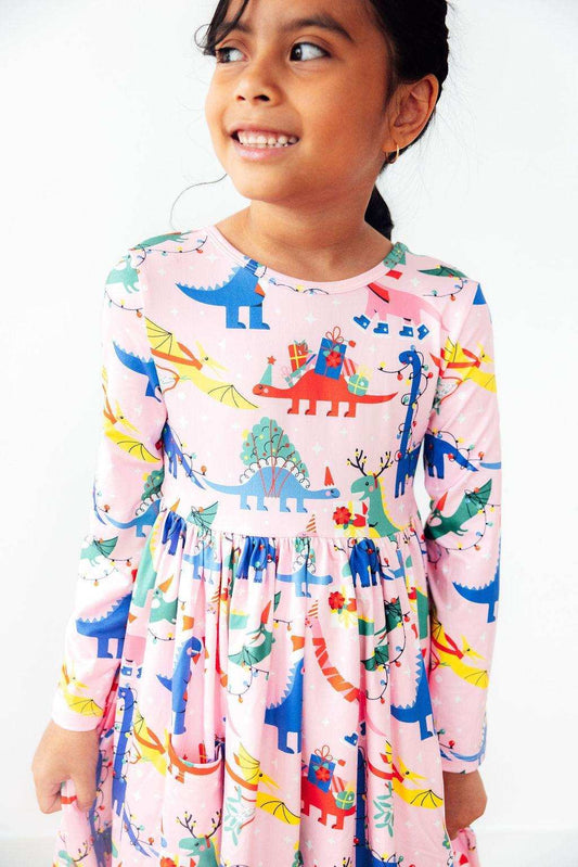 Jingle Saurus L/S Pocket Twirl Dress - Mila & Rose ® - Flyclothing LLC