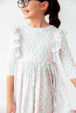 Pumpkin Kisses, Harvest Wishes 3/4 Sleeve Ruffle Twirl Dress