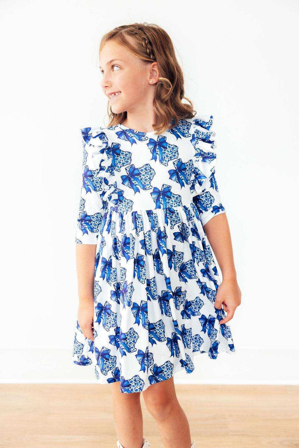 Lone Star 3/4 Sleeve Ruffle Twirl Dress - Mila & Rose ® - Flyclothing LLC