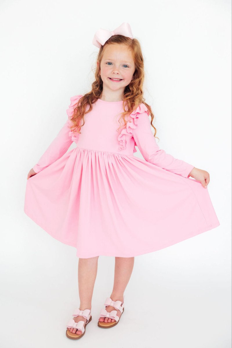 Bubblegum Pink L/S Ruffle Twirl Dress - Mila & Rose ®