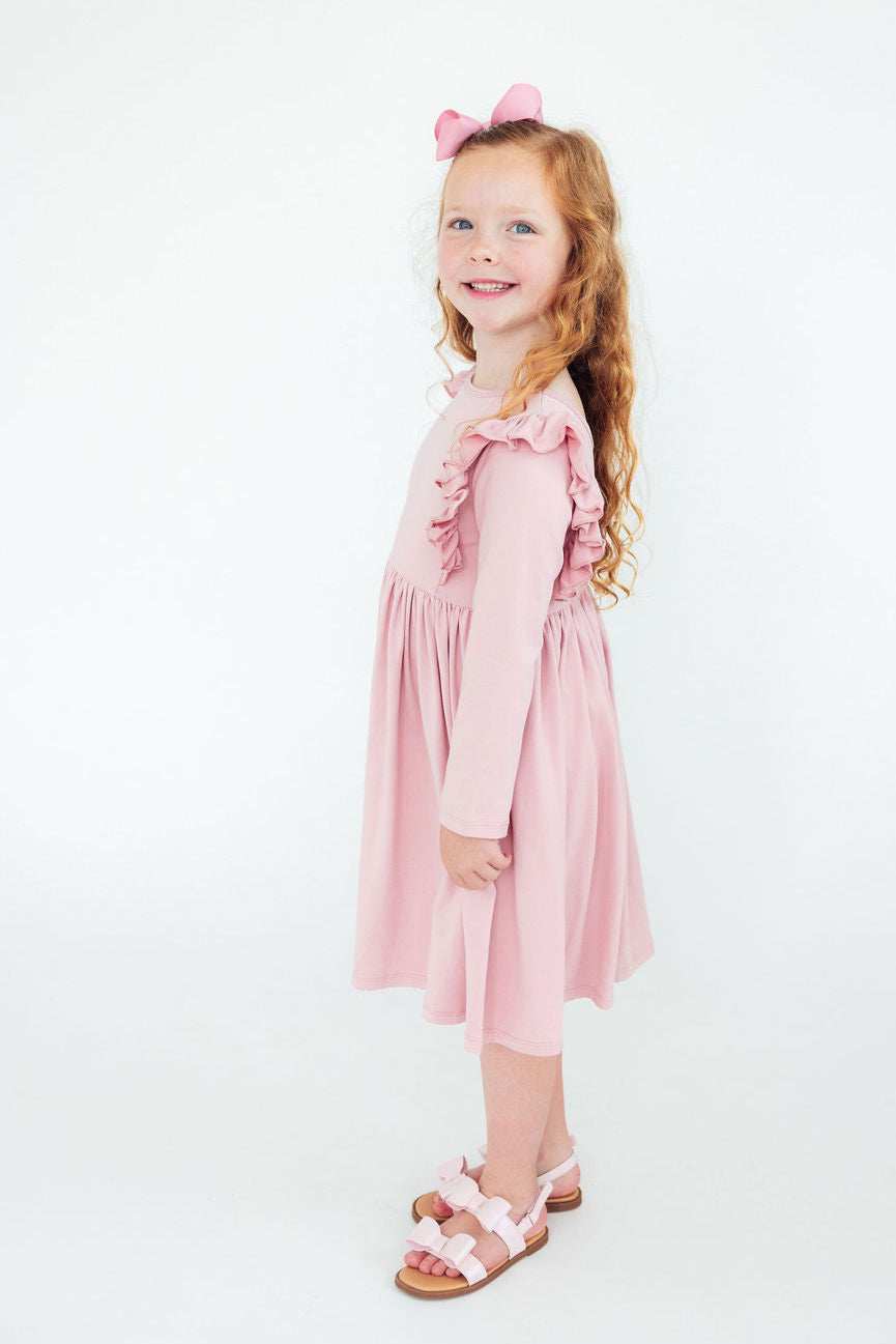 Vintage Pink L/S Ruffle Twirl Dress - Mila & Rose ® - Flyclothing LLC