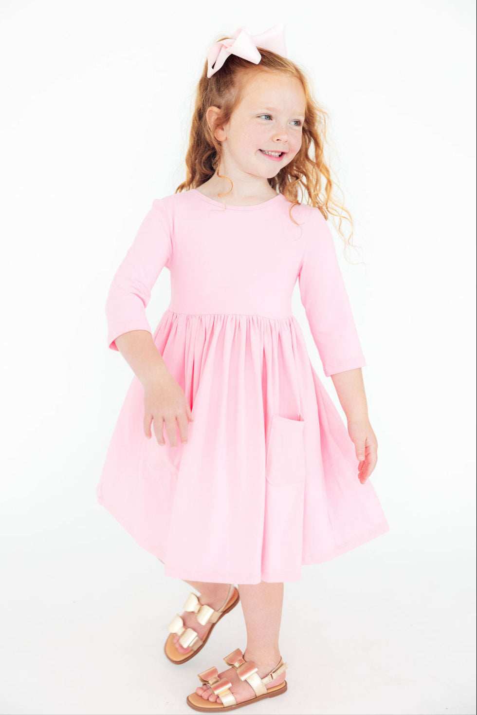 Bubblegum Pink 3/4 Sleeve Pocket Twirl Dress - Mila & Rose ® - Flyclothing LLC