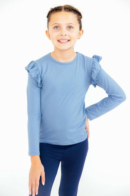 Dusty Blue L/S Ruffle Tee - Mila & Rose ® - Flyclothing LLC