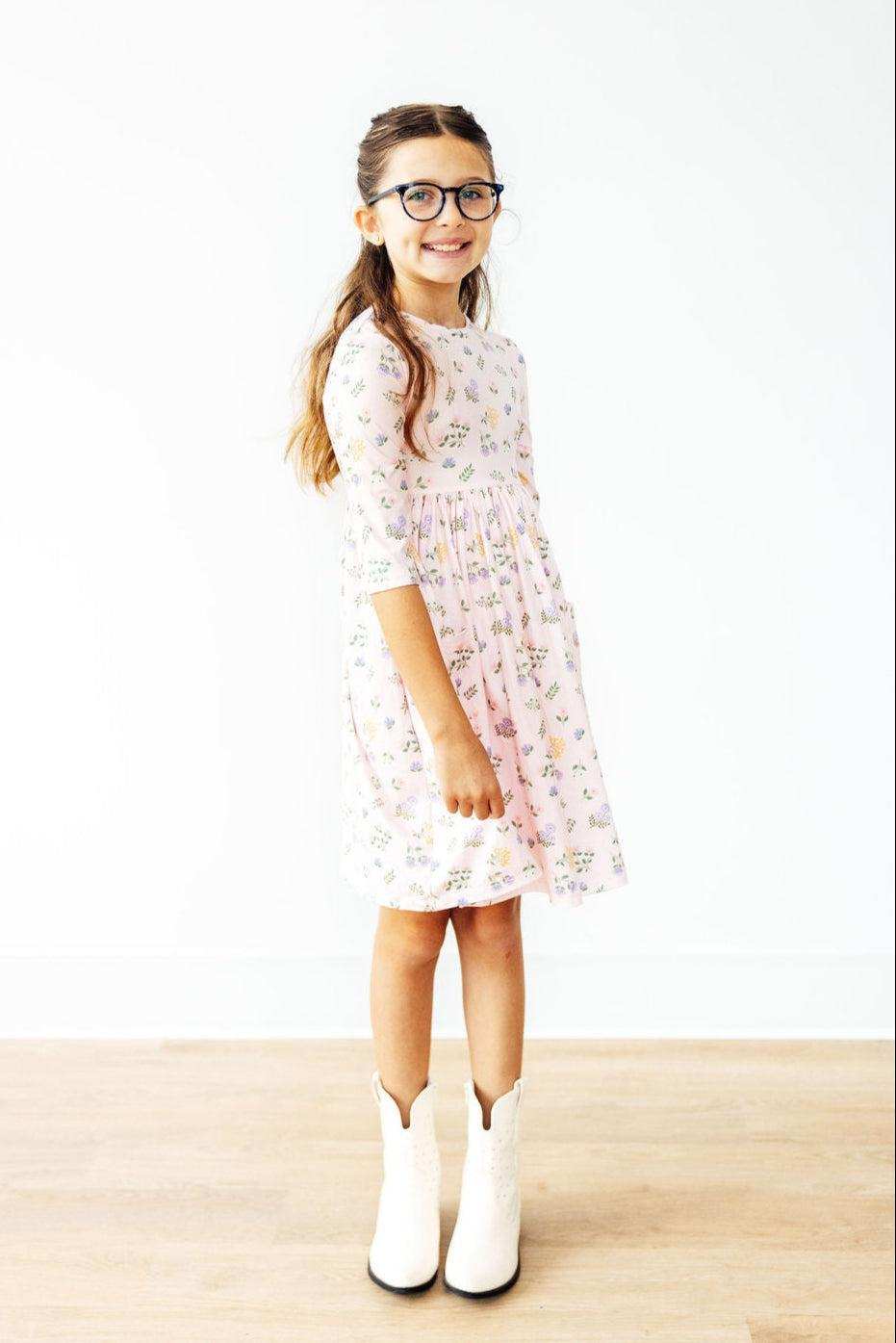 Pastel Petals 3/4 Sleeve Pocket Twirl Dress - Mila & Rose ® - Flyclothing LLC