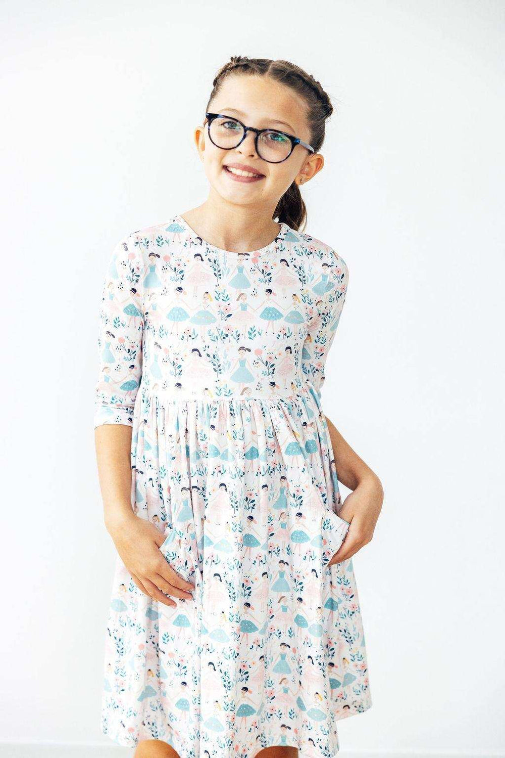 Twinkle Toes 3/4 Sleeve Pocket Twirl Dress - Mila & Rose ® - Flyclothing LLC