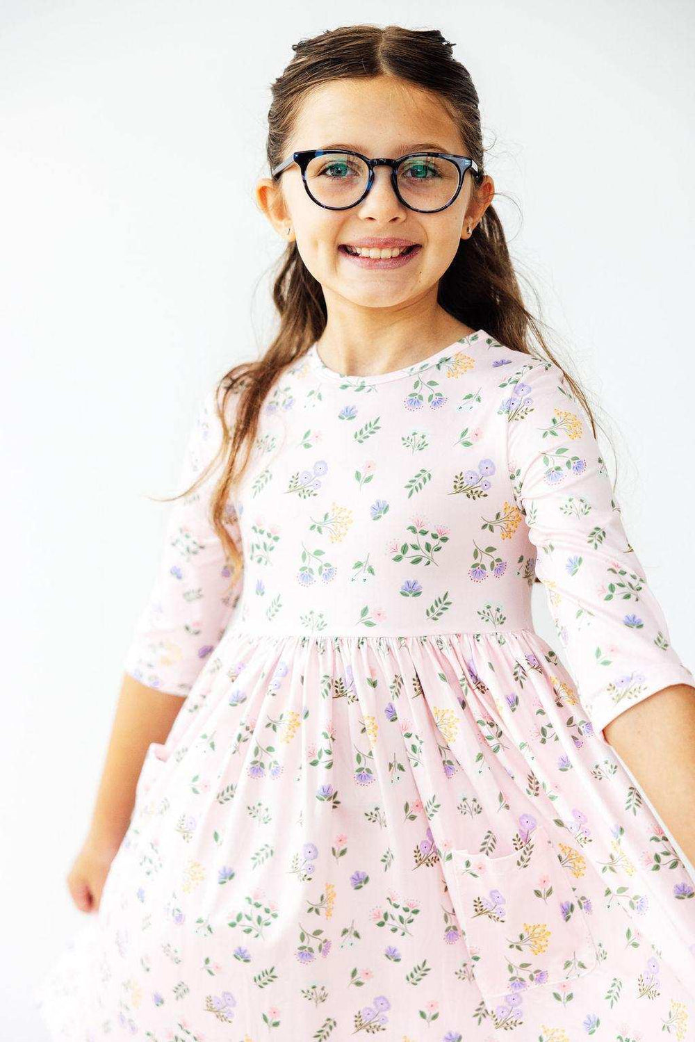 Pastel Petals 3/4 Sleeve Pocket Twirl Dress - Mila & Rose ® - Flyclothing LLC