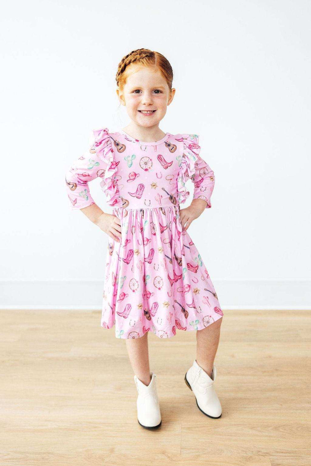 Boot Scootin' 3/4 Sleeve Ruffle Twirl Dress - Mila & Rose ® - Flyclothing LLC