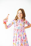 Girly Pop 3/4 Sleeve Pocket Twirl Dress