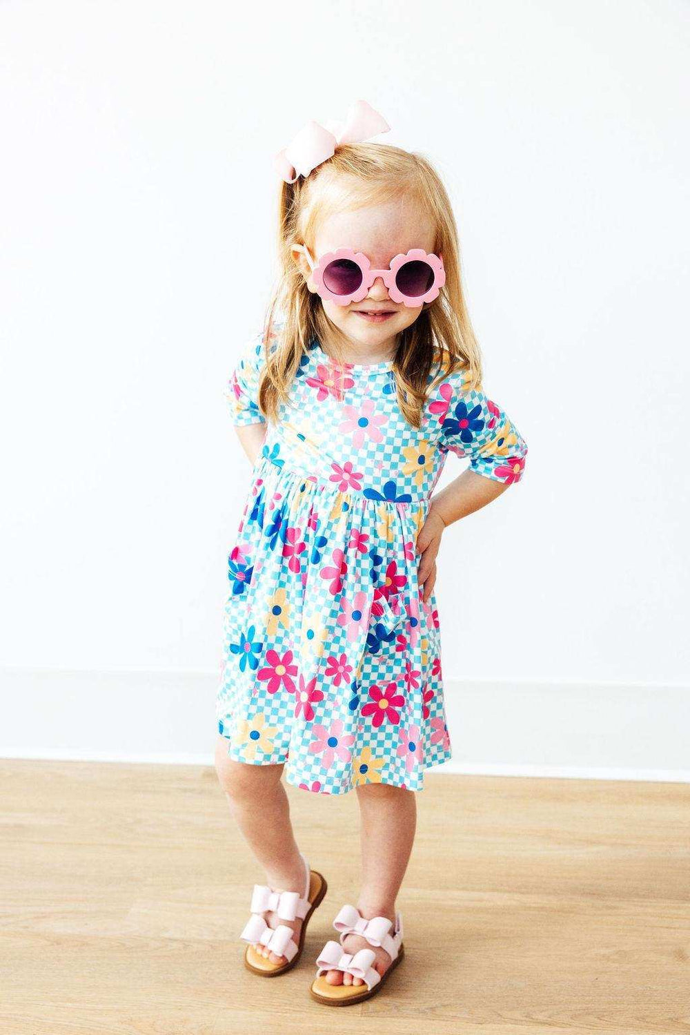 Crazy Daisy 3/4 Sleeve Pocket Twirl Dress - Mila & Rose ® - Flyclothing LLC