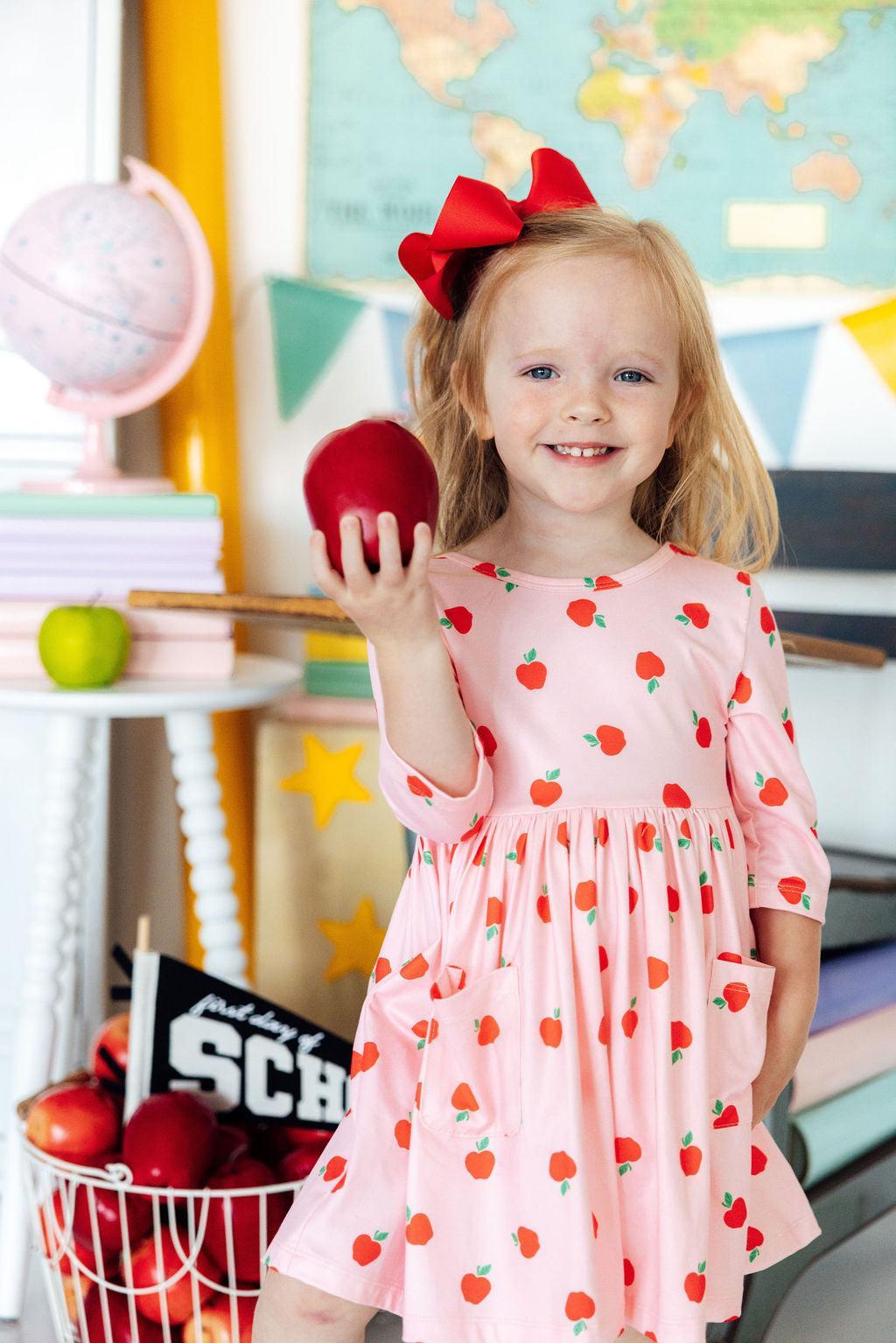 An Apple a Day 3/4 Sleeve Pocket Twirl Dress - Mila & Rose ® - Flyclothing LLC